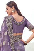 Elegant Purple Embroidered Saree for Weddings & Special Occasions LF