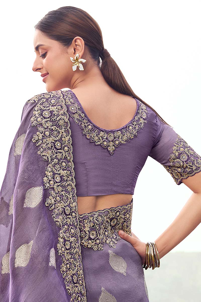 Elegant Purple Embroidered Saree for Weddings & Special Occasions LF