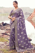 Elegant Purple Embroidered Saree for Weddings & Special Occasions LF