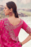 Rani Pink Embroidered Saree – Elegant Party & Wedding Wear LF