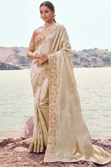 Chiku Embroidered Saree – Elegant Party & Wedding Wear LF