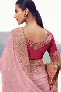 Stunning Statement Saree with Organza Silk Pink Gold Work LF