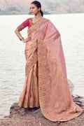 Stunning Statement Saree with Organza Silk Pink Gold Work LF