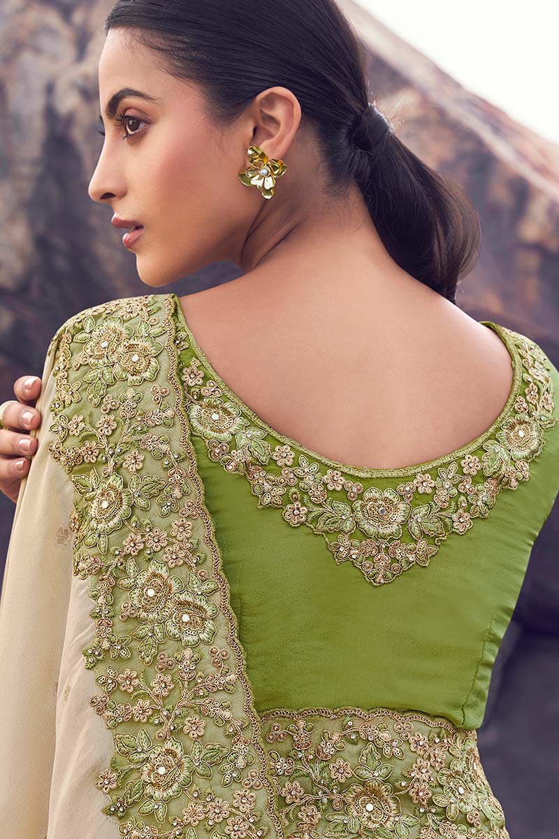 Elegant Green Embroidered Saree for Weddings & Special Occasions LF