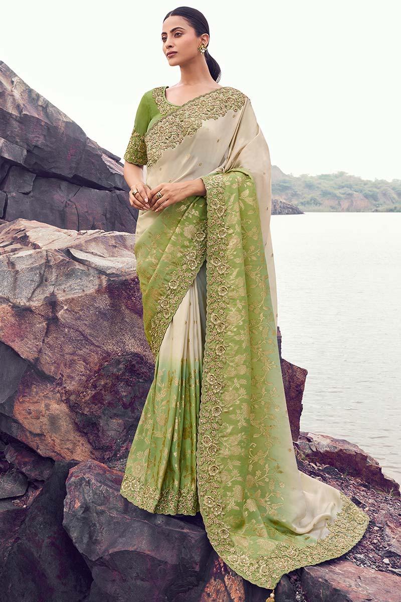 Elegant Green Embroidered Saree for Weddings & Special Occasions LF