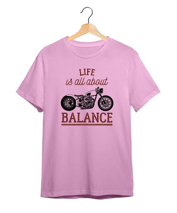 "Life is About Balance" Printed T-Shirt – Premium Round Neck - Orchid Purple - 100% Cotton Offbeat