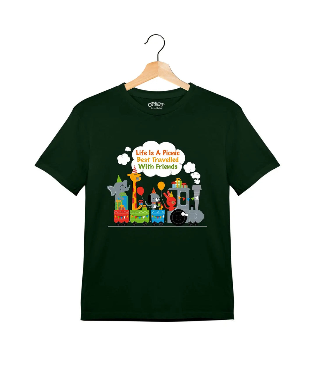 "Life is a Picnic Best" - Kids Unisex T-Shirt – Premium Round Neck - Bottle Green - 100% Cotton Offbeat