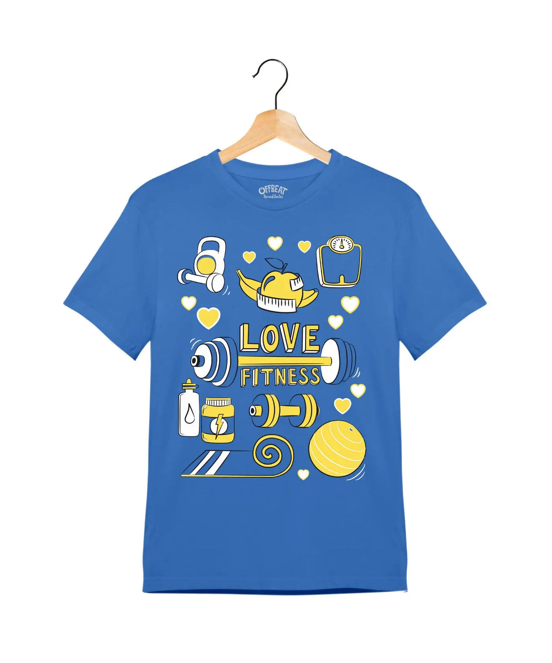 "Love Fitness" - Juniors Unisex T-Shirt –  Premium Round Neck - Electric Blue - 100% Cotton Offbeat