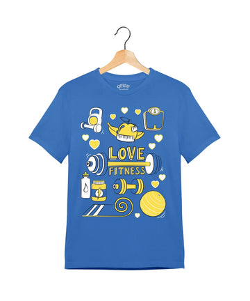 "Love Fitness" - Juniors Unisex T-Shirt –  Premium Round Neck - Electric Blue - 100% Cotton Offbeat