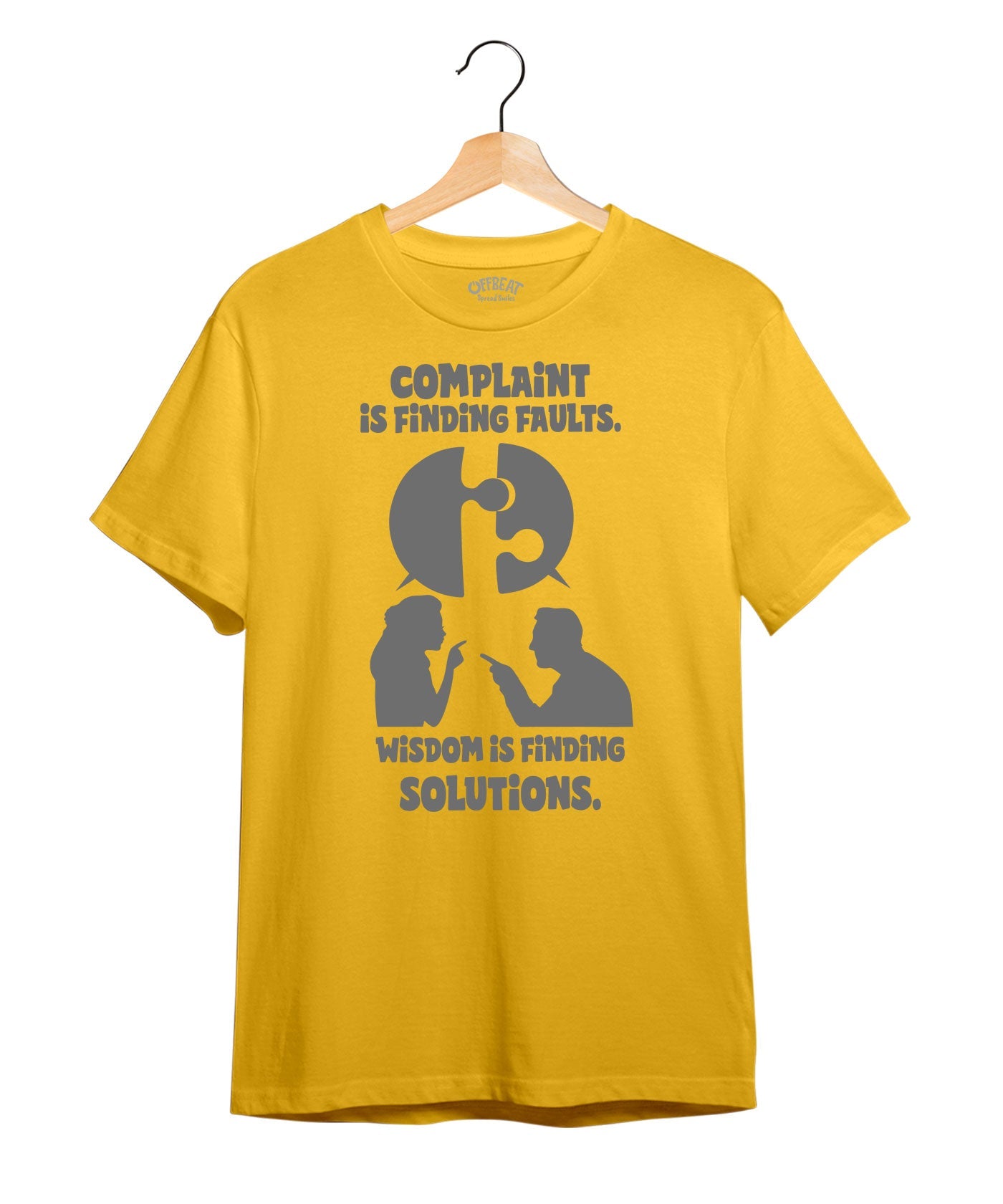 Men Wisdom Over Complaint Graphic T-Shirt – Yellow & Navy Blue Cotton Tee Offbeat