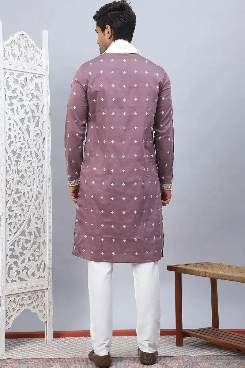 Magenta Cotton Silk Sequins Embroidered Kurta Pajama Dupatta Set - Traditional Wear VA