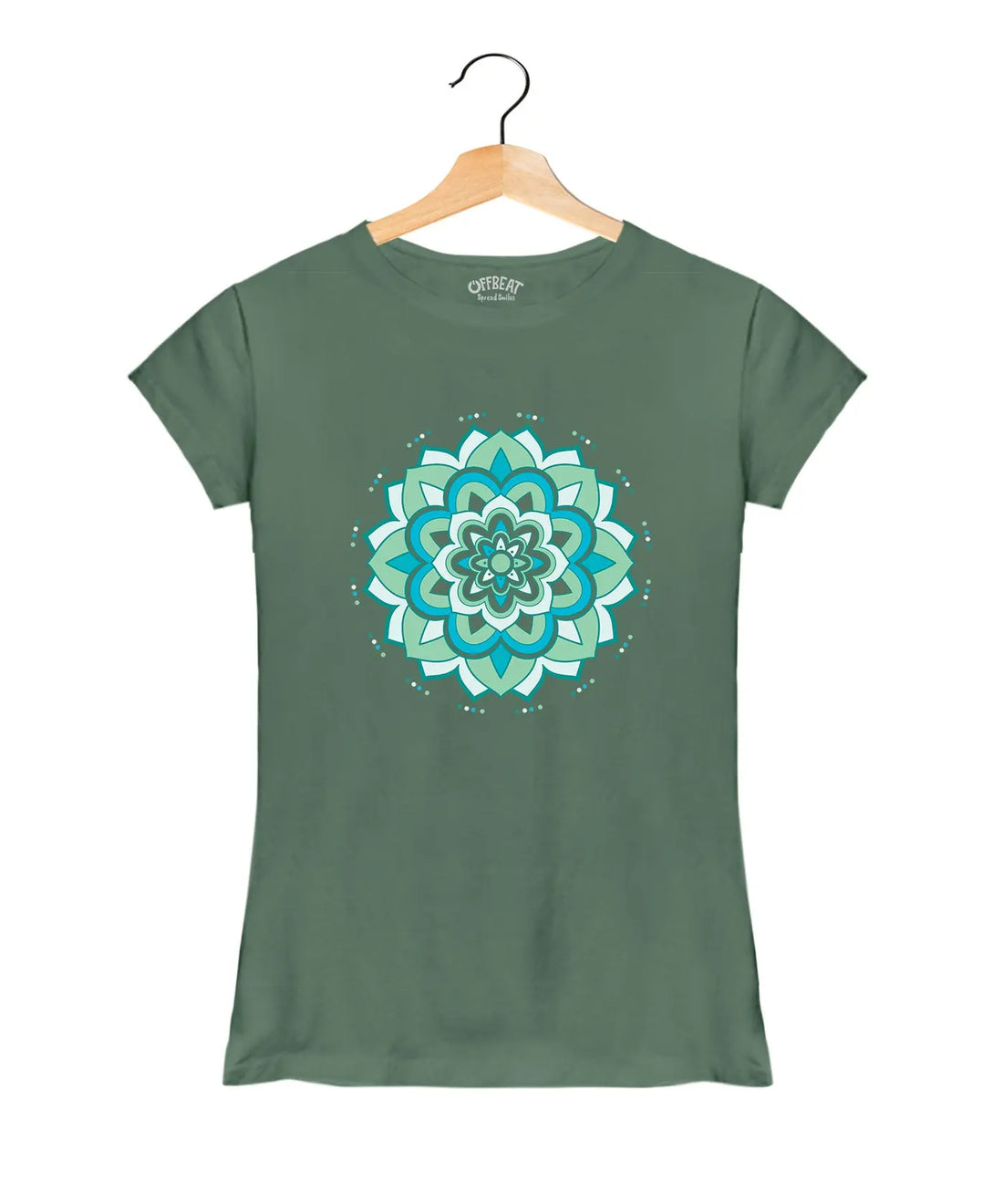 Mandala Yoga - Women’s T-Shirt –  Premium Round Neck - Basil Green - 100% Cotton Offbeat
