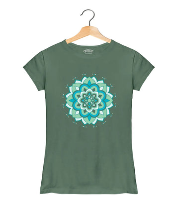 Mandala Yoga - Women’s T-Shirt –  Premium Round Neck - Basil Green - 100% Cotton Offbeat