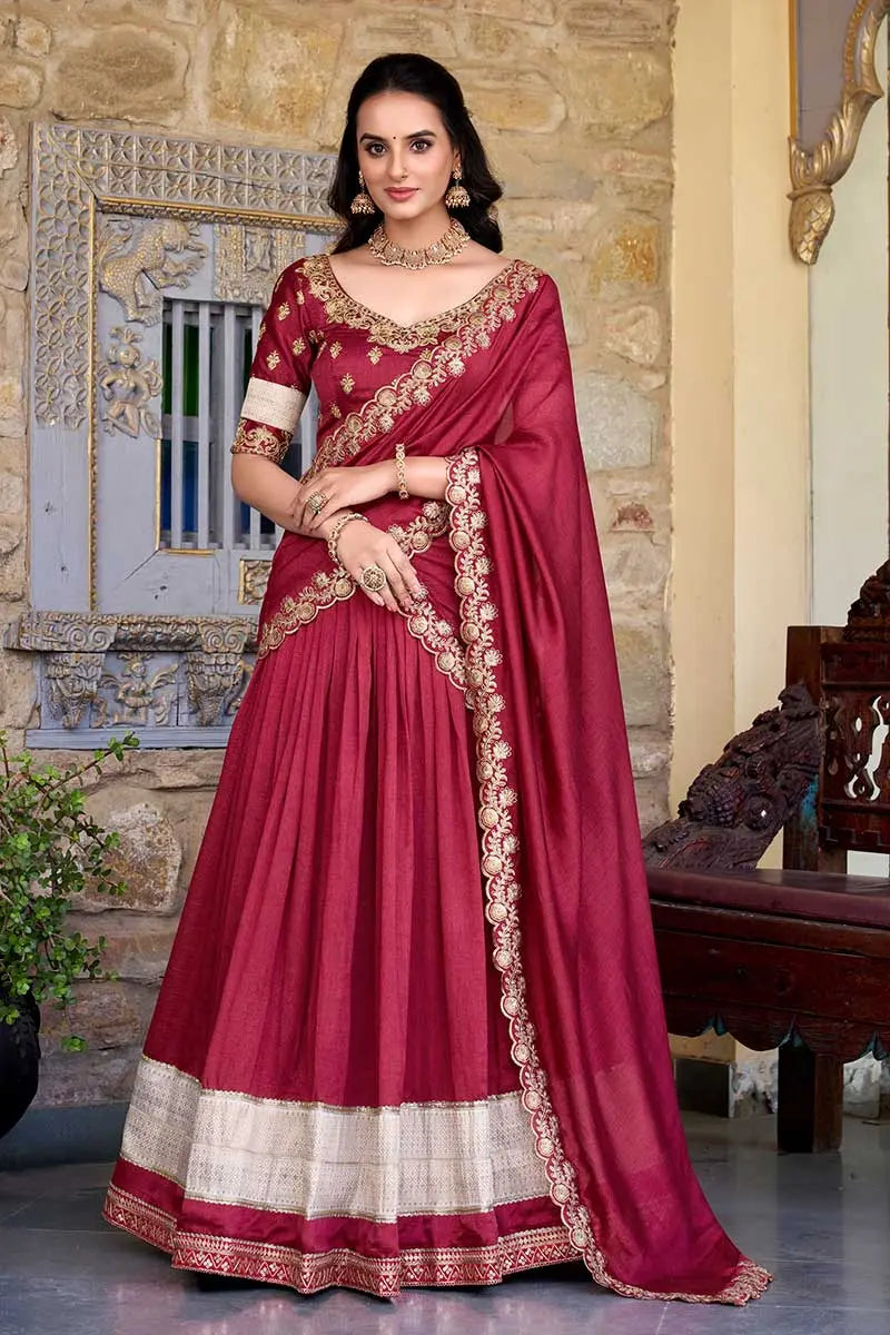 Maroon Bridal Lehenga Choli Set with Dupatta – Classic Festive/Functionwear RTI