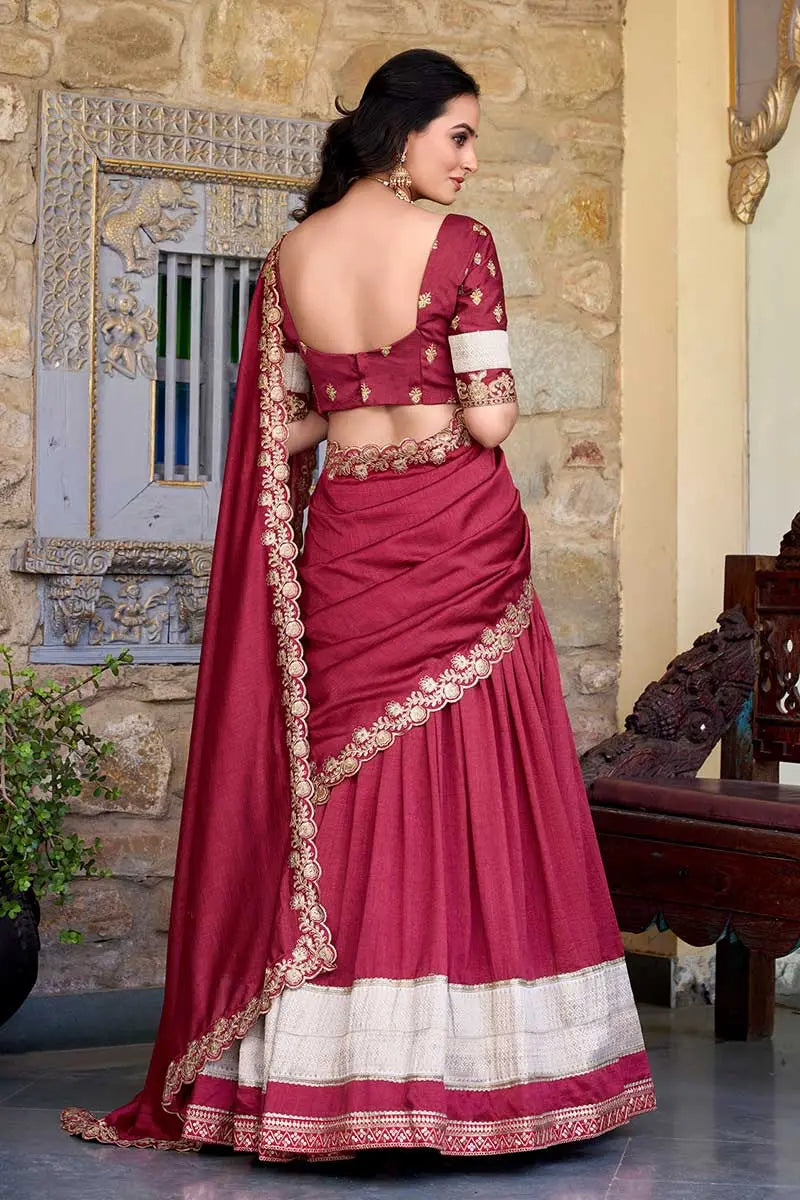 Maroon Bridal Lehenga Choli Set with Dupatta – Classic Festive/Functionwear RTI