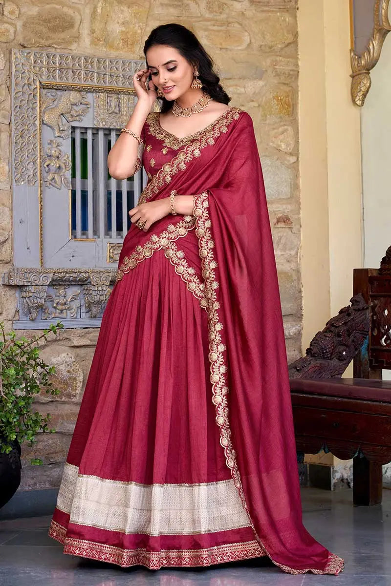 Maroon Bridal Lehenga Choli Set with Dupatta – Classic Festive/Functionwear RTI