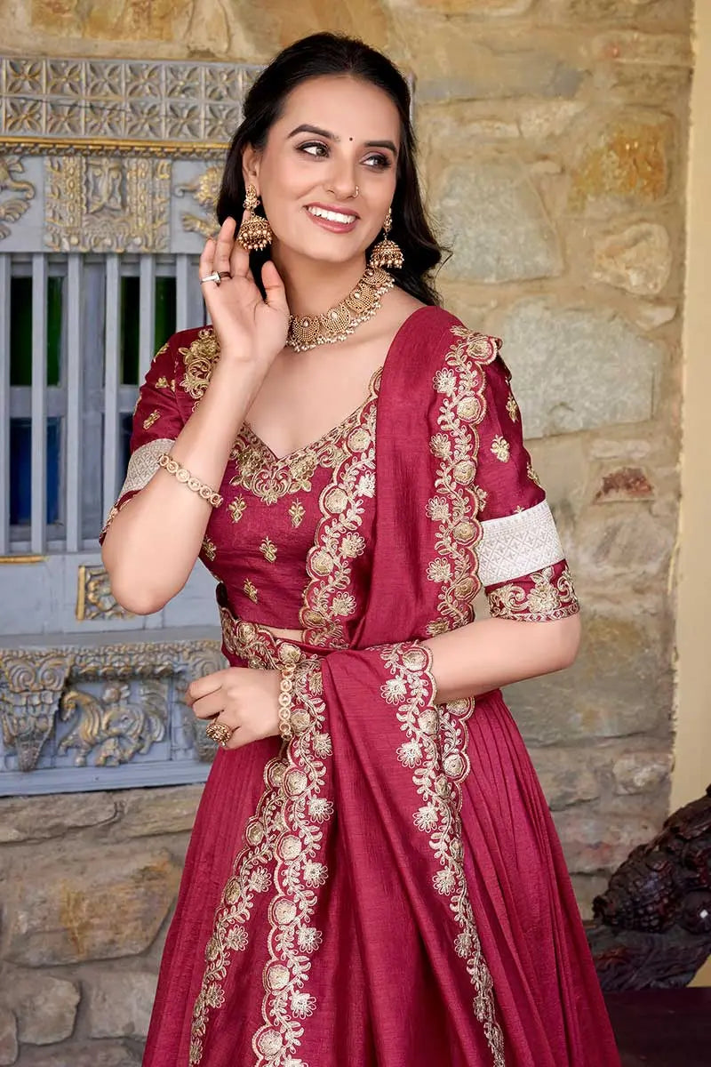 Maroon Bridal Lehenga Choli Set with Dupatta – Classic Festive/Functionwear RTI