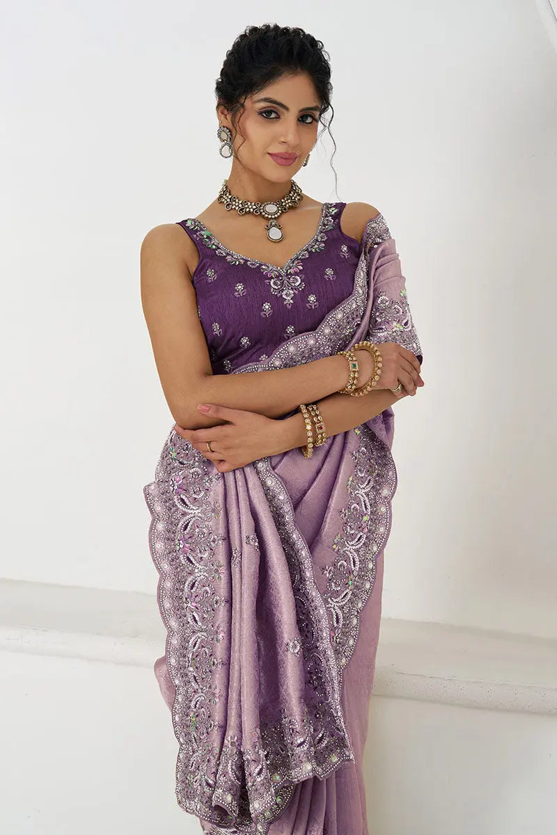 Mauve Silk Saree with Sequin Embroidery for Brides KSR