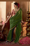 Mehendi Green Handwoven Banarasi Saree with Lemon Embroidered Blouse VA