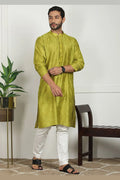 Mehendi Green Jacquard Kurta for Men – Festive & Formal Wear KSF