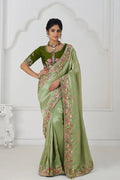 Mehendi Green Saree with Multi-Thread & Sequin Embroidery – Perfect for Weddings KSR