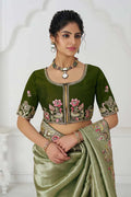 Mehendi Green Saree with Multi-Thread & Sequin Embroidery – Perfect for Weddings KSR