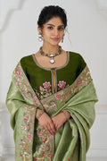 Mehendi Green Saree with Multi-Thread & Sequin Embroidery – Perfect for Weddings KSR