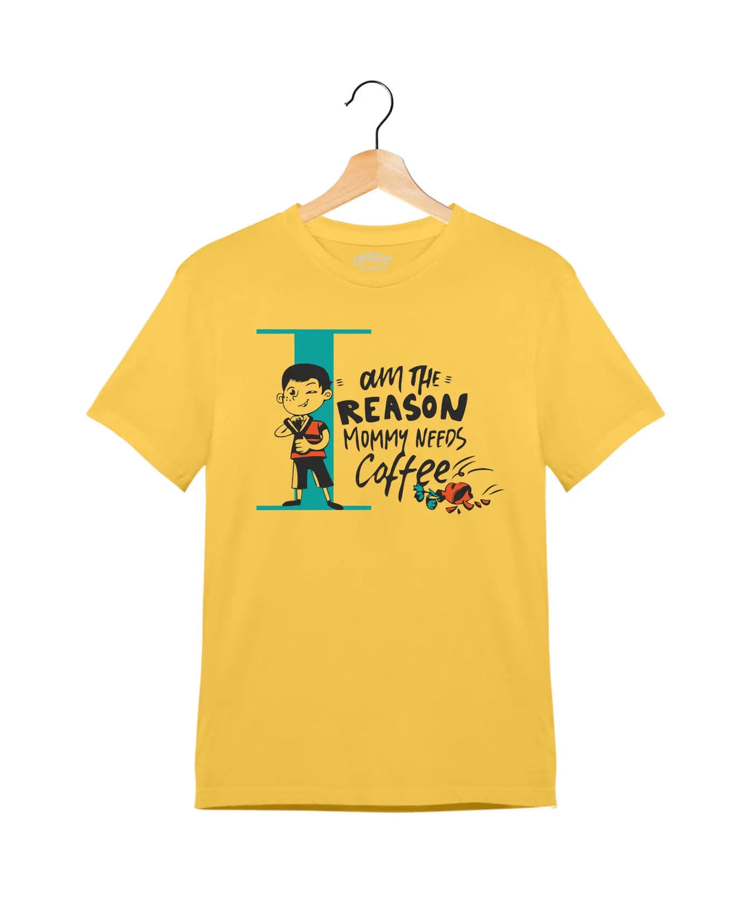 "Mommy Needs Coffee" - Juniors Unisex T-Shirt –  Premium Round Neck - Lemon Yellow - 100% Cotton Offbeat