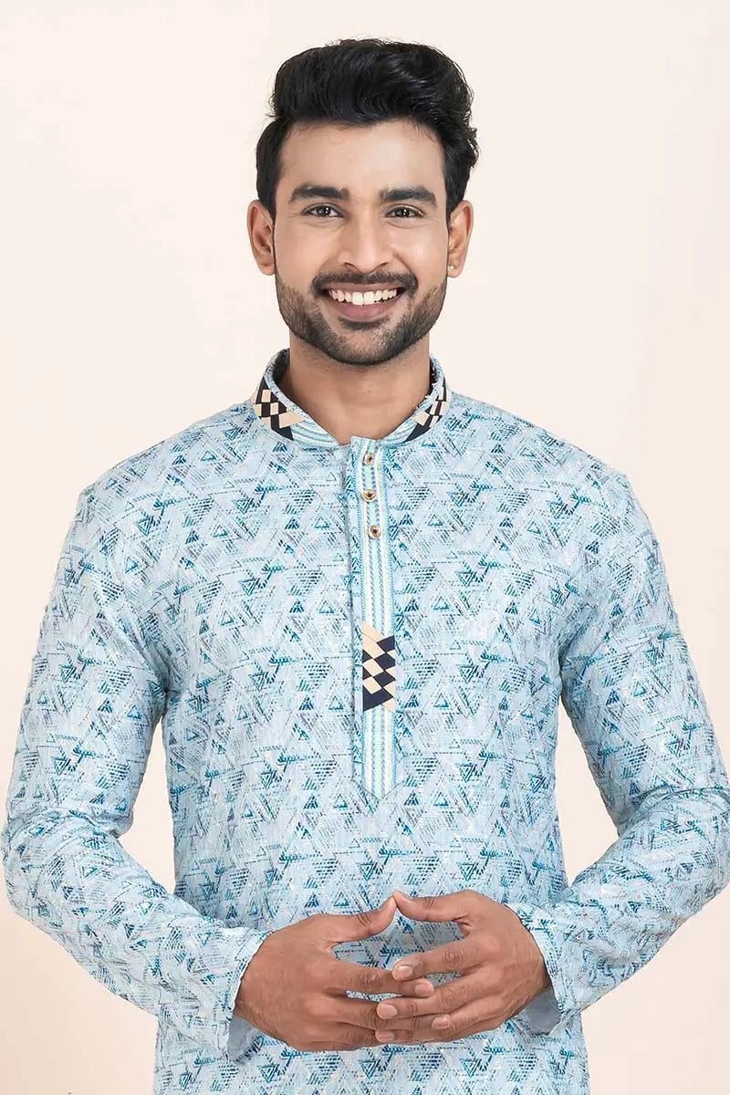Multi Color & White Cotton Printed Kurta Pajama Set | Traditional Wear RTI