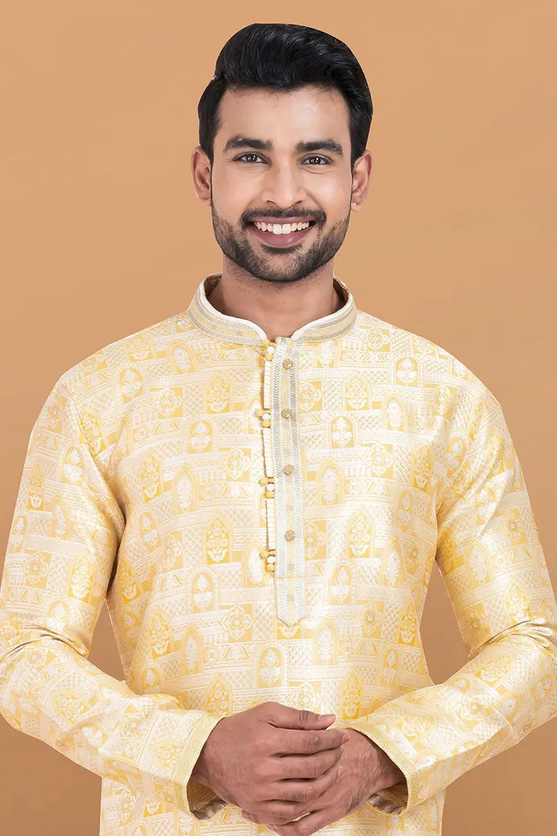 Multi-color & White Jacquard Silk Printed Kurta Pajama Set - Traditional Wear RTI