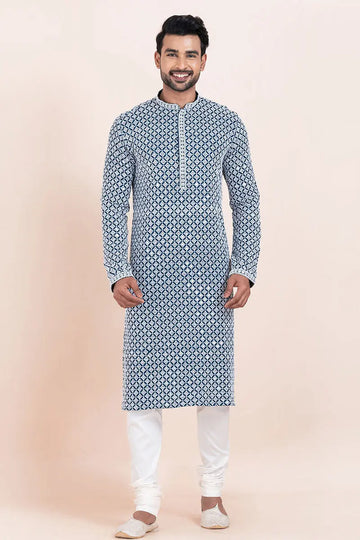 Multi-color & White Rayon Printed Kurta Pajama Set - Traditional Wear RTI