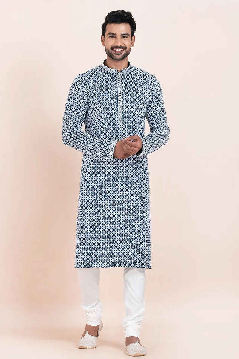 Multi-color & White Rayon Printed Kurta Pajama Set - Traditional Wear RTI