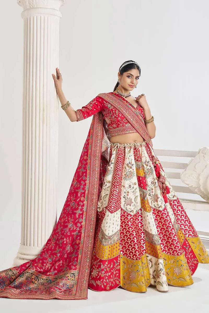 Multicolour Banarasi Mosaic Bridal Lehenga with Scallop Detailing in Silk KSR