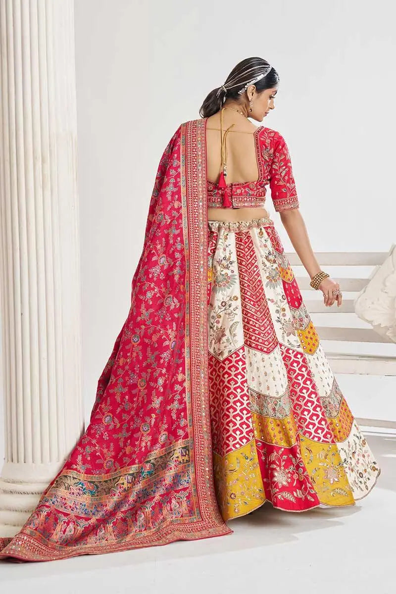 Multicolour Banarasi Mosaic Bridal Lehenga with Scallop Detailing in Silk KSR