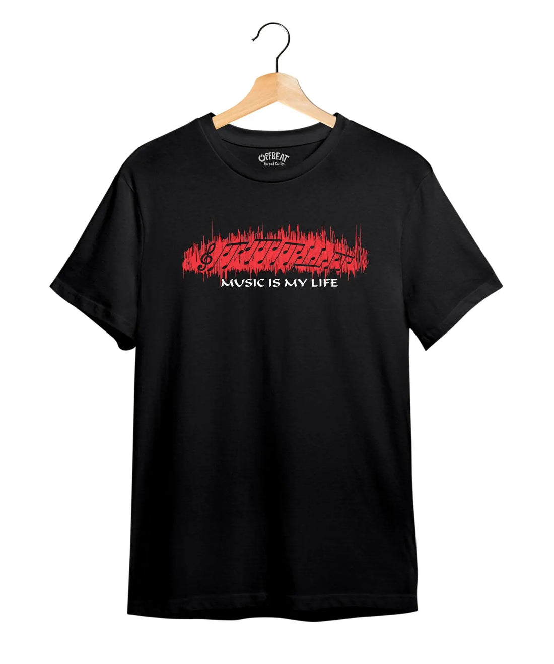 "Music Is My Life" Printed T-Shirt – Premium Round Neck - Black - 100% Cotton Offbeat