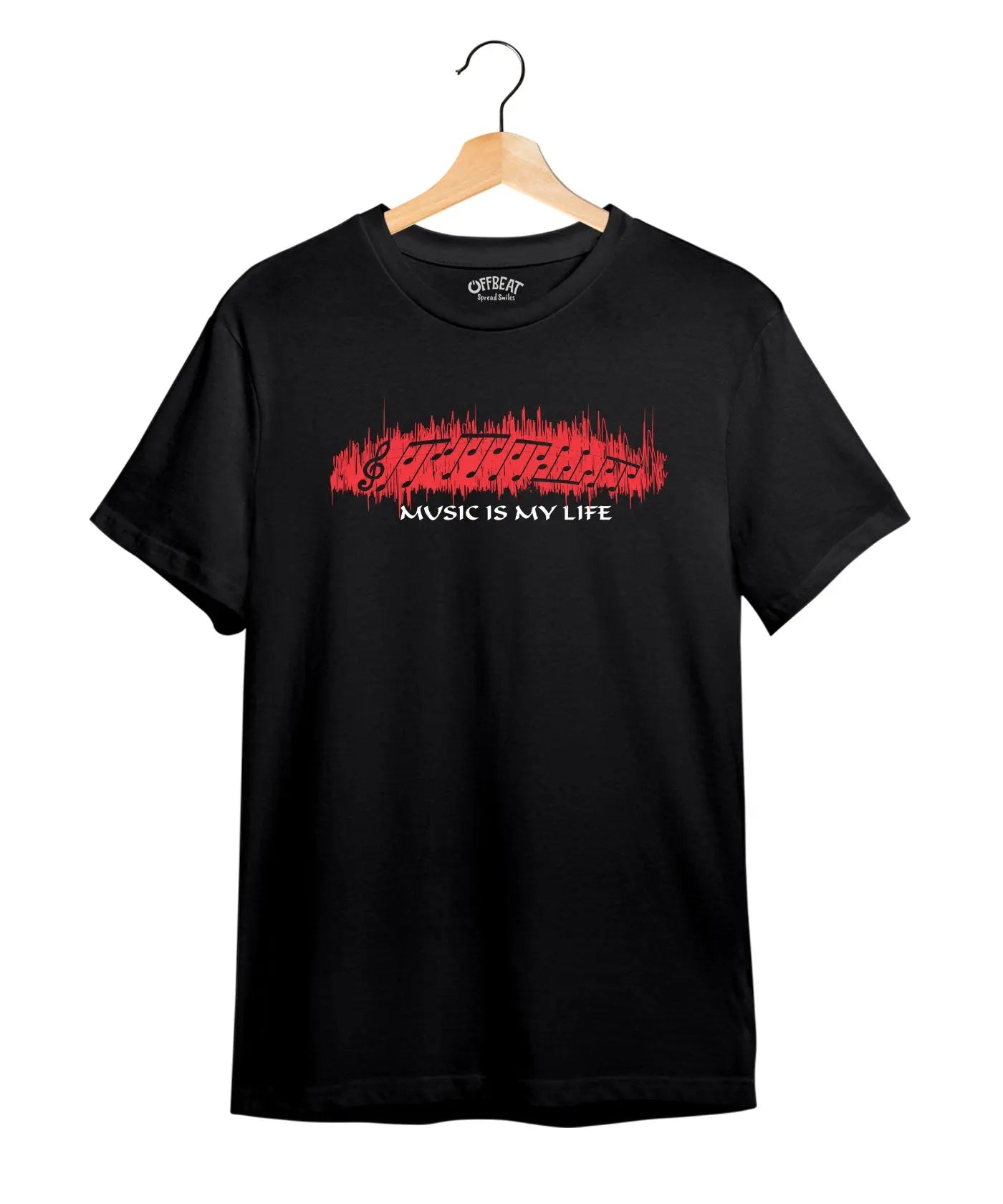 "Music Is My Life" Printed T-Shirt – Premium Round Neck - Black - 100% Cotton Offbeat