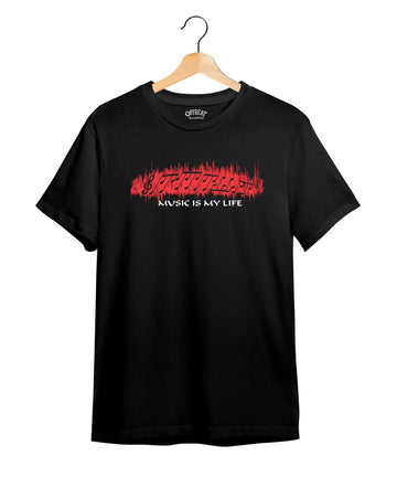 "Music Is My Life" Printed T-Shirt – Premium Round Neck - Black - 100% Cotton Offbeat
