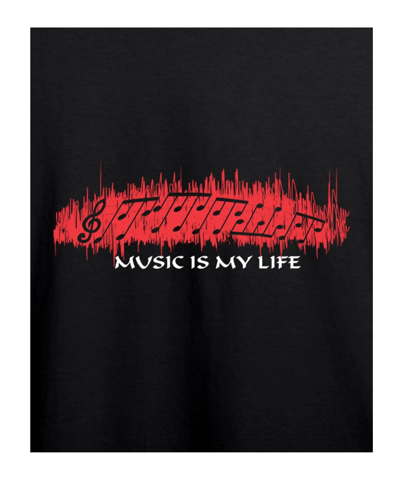 "Music Is My Life" Printed T-Shirt – Premium Round Neck - Black - 100% Cotton Offbeat