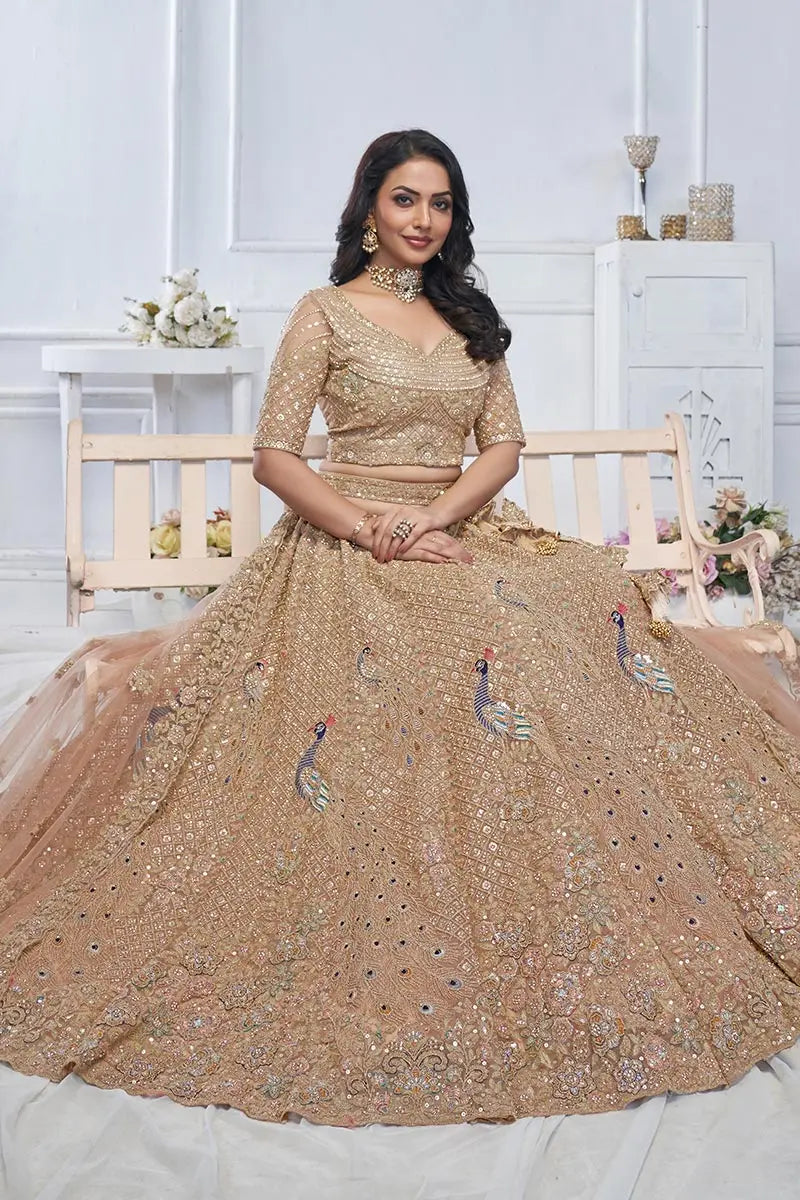 Mustard Heavy Embroidered Bridal Lehenga with Mirror & Zari Detailing KSR