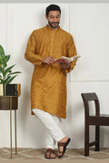 Mustard Jacquard Kurta for Men – Festive & Formal Wear KSF