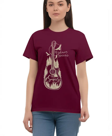 Nature's Rythym - Women Graphic T-Shirt – 100% Cotton - Maroon & White Variants Offbeat