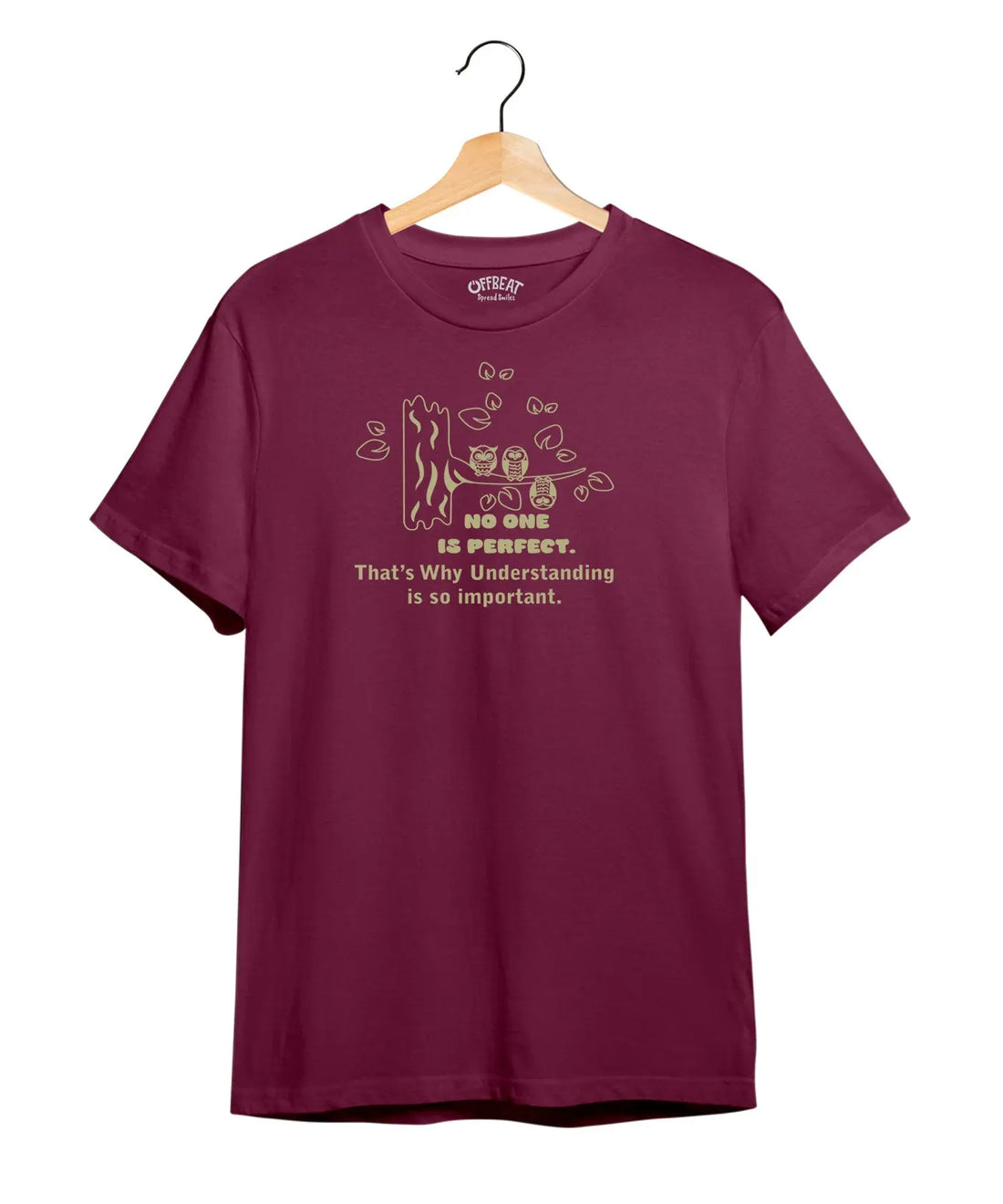 "No One Is Perfect" Printed T-Shirt – Premium Round Neck - Sunflower Yellow and Maroon - 100% Cotton Offbeat