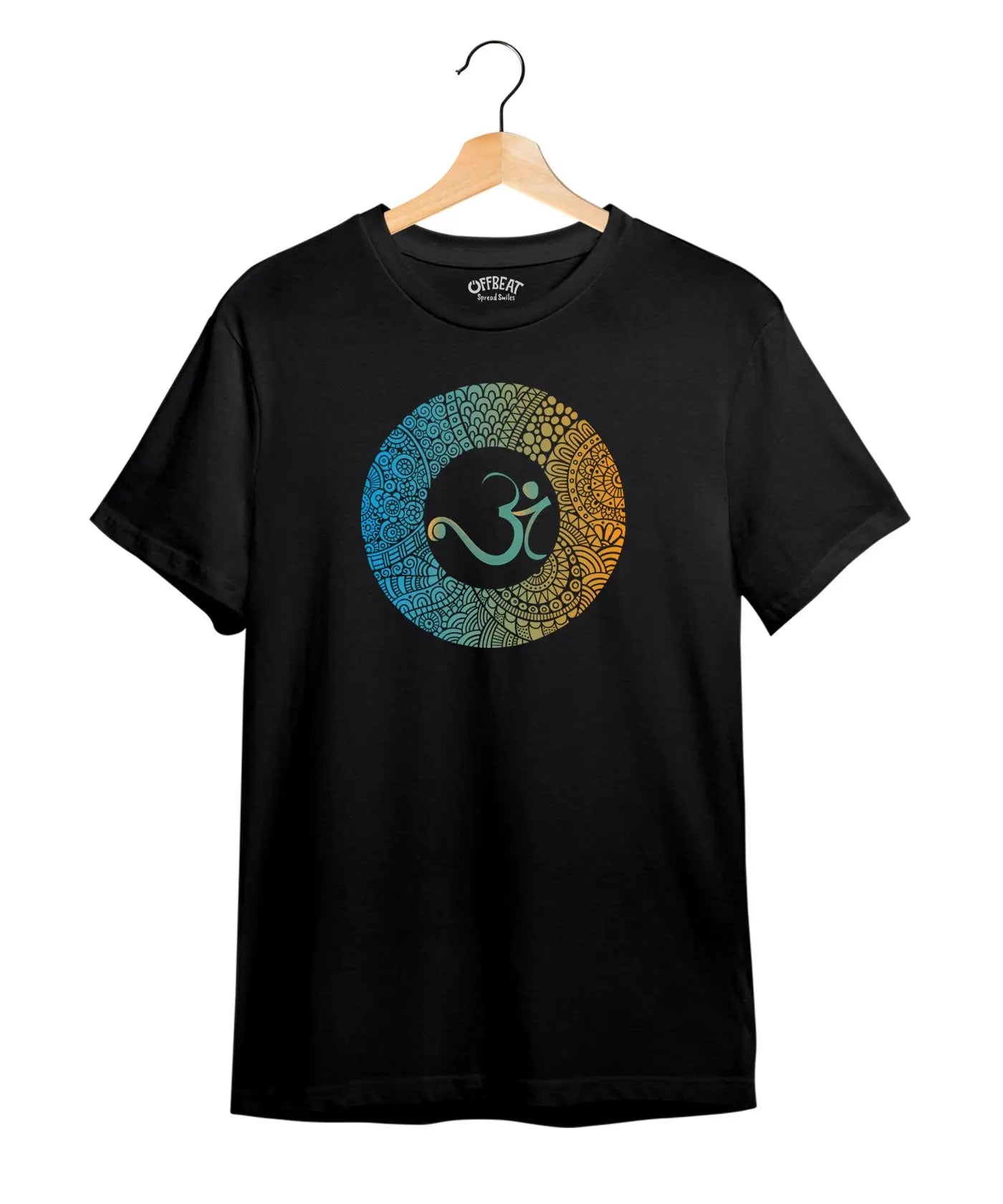"Om" Printed T-Shirt – Premium Round Neck - Black - 100% Cotton Offbeat