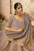Onion Color Brocade bridal  Lehenga with Banarasi Patches & Zari Panel Work KSR