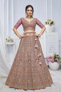 Onion Pink Heavy Embroidered Bridal Lehenga with Mirror & Zari Detailing KSR
