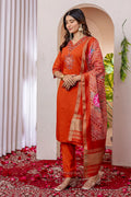 Orange Emerald Elegance Embroidered Suit with Floral Dupatta PR