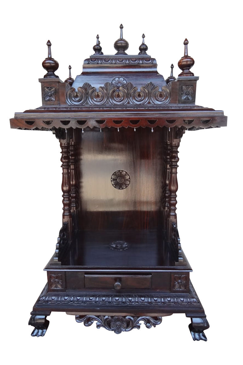 Handcrafted Wooden Mandir with Intricate Carvings and Storage Drawer (Copy) MYR