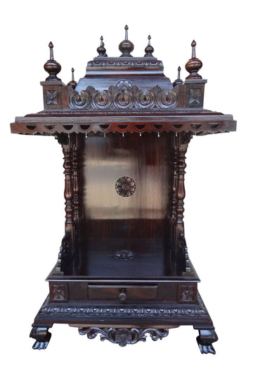 Handcrafted Wooden Mandir with Intricate Carvings and Storage Drawer (Copy) MYR