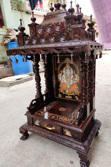 Elevated craftsmanship Carved Wooden Mandir with Miniature MYR