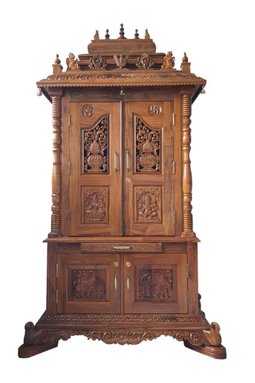 Handcrafted Sheesham Wood Pooja Mandir with Goddess Lakshmi Inlay MYR
